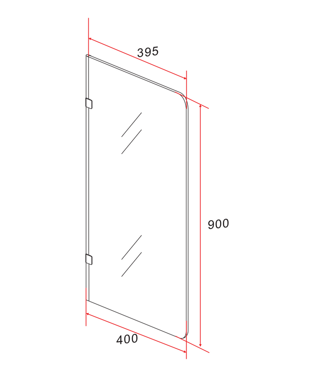 Maattekening ALONI rookglas urinoir scheidingswand – 900x400x8 mm