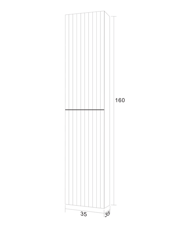 Maattekening ALONI BEGONIA hoge badkamerkast – 35x160x35 cm – Zwart eiken – Greeploos & softclose – Omkeerbaar