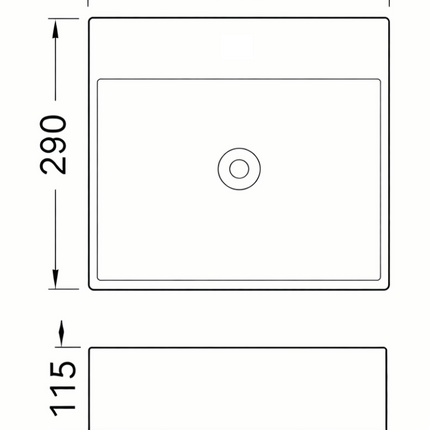 Maattekening ALONI LINI fontein – zonder kraangat – zonder overloop – 33,5x29 cm – glanzend wit keramiek