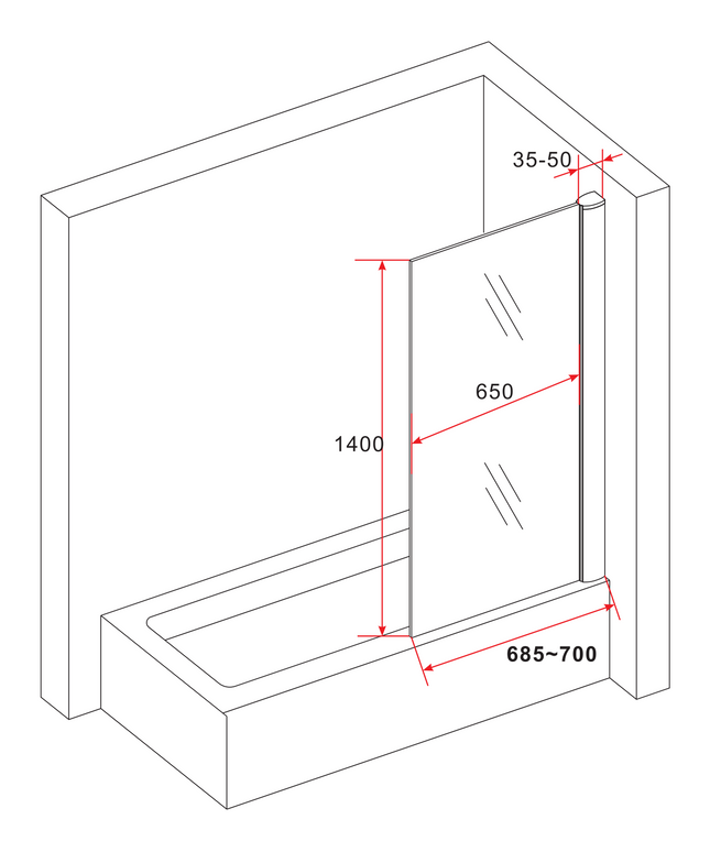 Maattekening ALONI Badwand – 6 mm – 70x140 cm – Omkeerbaar met Nano Coating