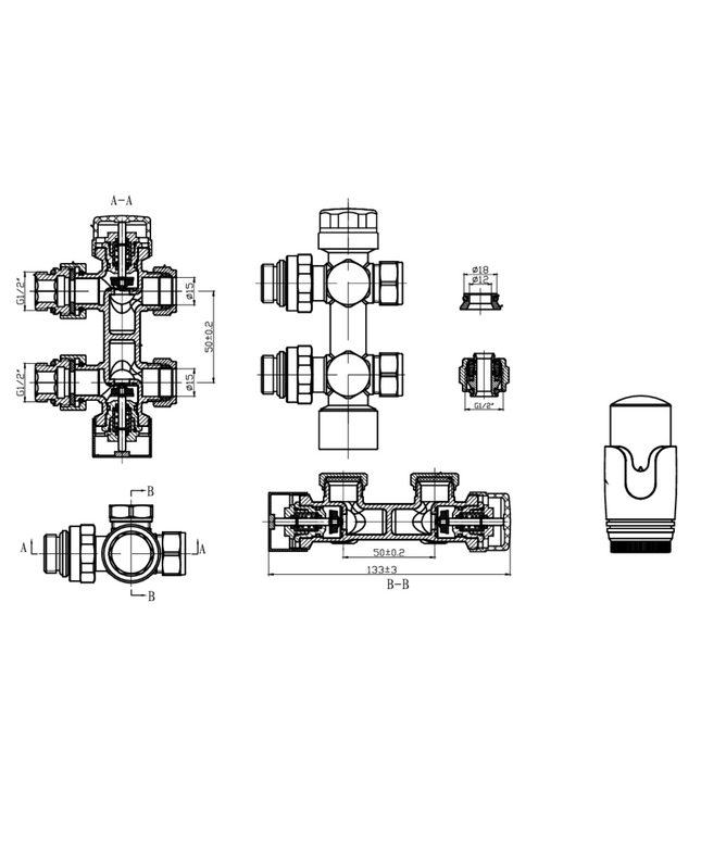 BELRAD Radiatorkraan – Thermostatisch – Muur- & Vloeraansluiting – Glanzend Wit – 1/2M x 16/2 M30